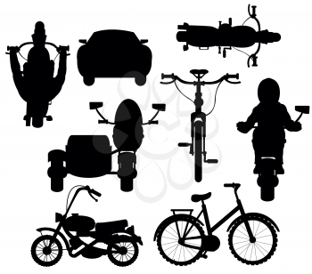 Black silhouettes of the transport facilities on white background is insulated