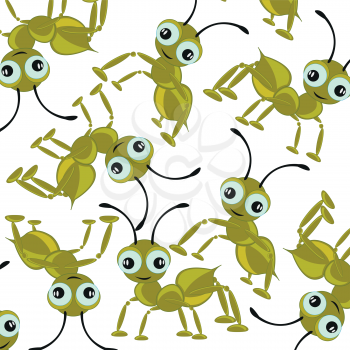 Cartoon insect ant pattern on white background