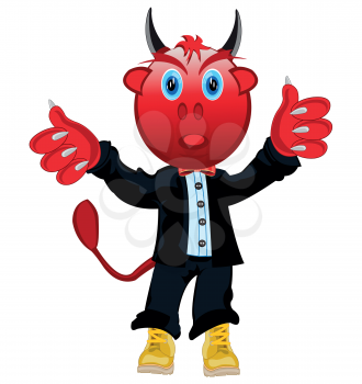 Cartoon of the devil in fashionable suit on white background