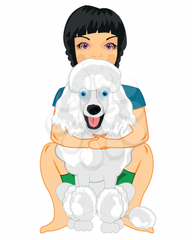Vector illustration of the girl with its charge by dog of the sort poodle