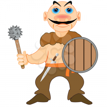 Vector illustration of the medieval warrior of the barbarian with weapon club in hand