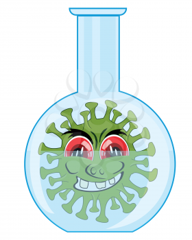 Bacteria coronavirus in glass flask on white background is insulated