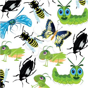 Vector illustration ensemble varied insect colorful decorative pattern