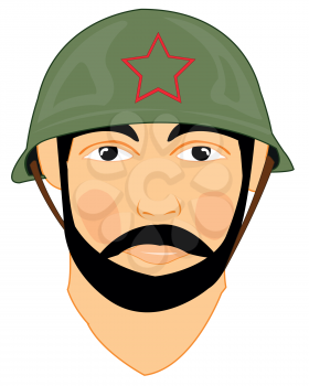Portrait of the soldier in helmet of the timeses of the great domestic war