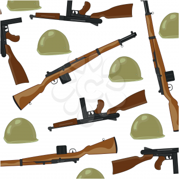 Weapon and helmet of the timeses of the second world war pattern