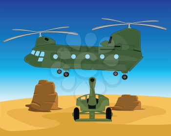 Transport military cargo helicopter to american army in desert