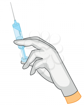 Medical syringe in hand of the person in glove