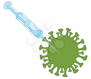 Vector illustration coronavirus and syringe with vaccine on white background is insulated