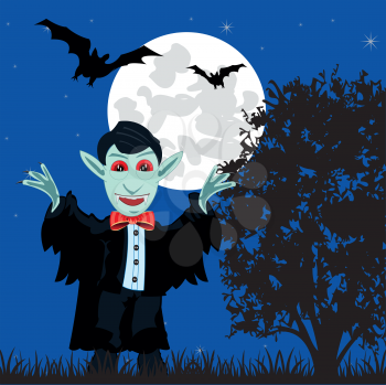 Vampire earl dracula on background of the moon night