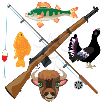 Symbol of the hunt and fishings on white background is insulated