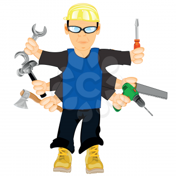 Man master with ensemble of the hands with tools