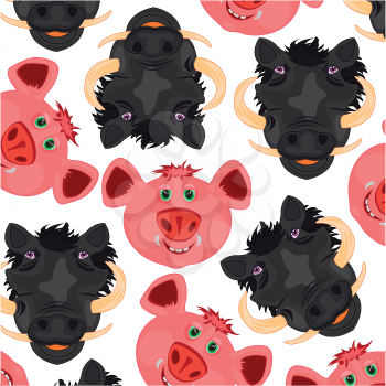 Decorative pattern of the mode of the wild boar and piglet on white background is insulated