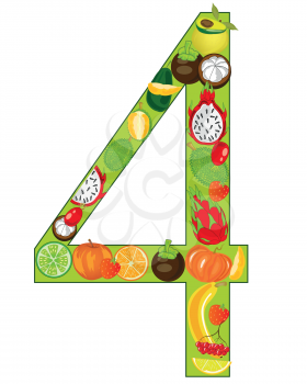 Vector illustration of the decorative numeral four from exotic fruit