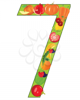 Vector illustration of the decorative symbol numeral seven from fruit