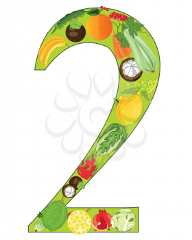 Vector illustration of the decorative numeral two from and fruit
