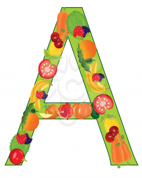 Decorative letter from fruit and vegetables on white background is insulated