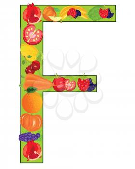 Vector illustration of the letter english alphabet F from fruit