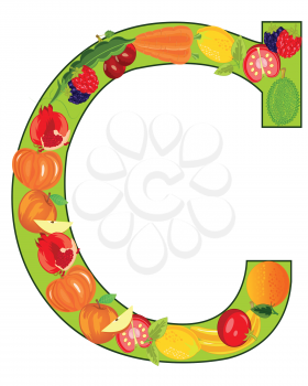 Vector illustration of the decorative letter G from fruit and vegetables