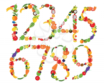 Decorative numerals from fruit on white background is insulated