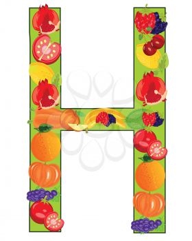 Decorative letter H english of the alphabet in the manner of fruit and vegetables