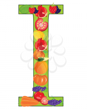 Decorative letter I english from fruit on white background is insulated