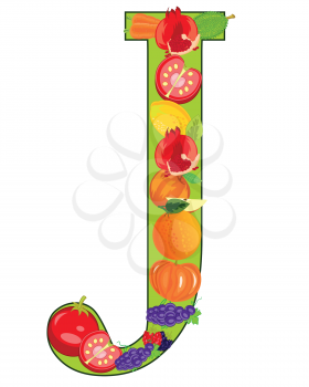 Vector illustration of the decorative letter J from fruit and vegetables
