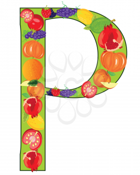 Vector illustration of the decorative letter P english of the alphabet