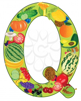 Decorative letter Q english of the alphabet from fruit on white background is insulated