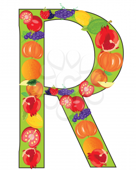 Decorative letter R english of the alphabet from fruit and vegetables