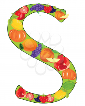 Vector illustration of the decorative letter S english of the alphabet from fruit and vegetables