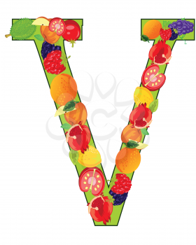 Letter V english from fruit on white background is insulated