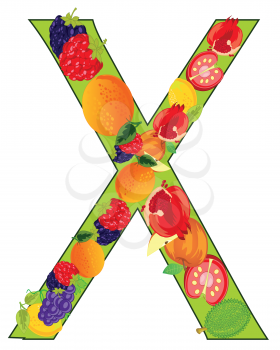 Vector illustration of the decorative letter X english of the alphabet from fruit and vegetables