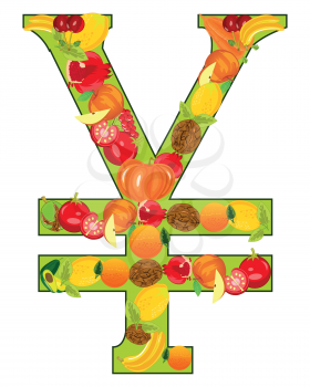 Symbol of the japanese money from fruit and vegetables