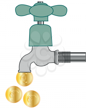 Vector illustration of the tap with coin instead of water