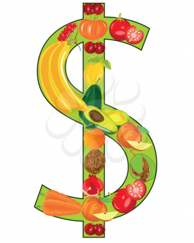 Vector illustration of the sign dollar from fruit and vegetables