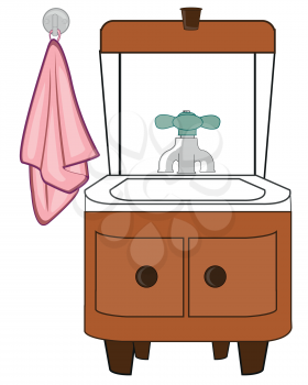 Vector illustration of the old-time washstand mi towel