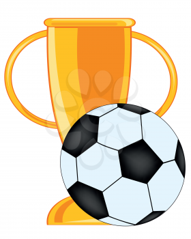 Prize cup and soccer ball on white background is insulated