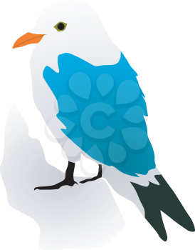 Royalty Free Clipart Image of a Blue, White, and Black Bird Sitting on a Branch