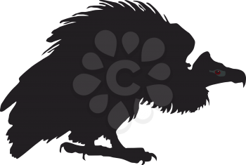 Royalty Free Clipart Image of a Silhouette of a Vulture Standing on a Perch on a White Background