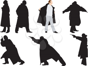 Royalty Free Clipart Image of a Silhouette Gangsters