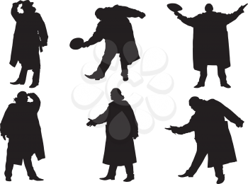 Royalty Free Clipart Image of Men In Silhouette, Some Wearing Hats.