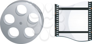 Royalty Free Clipart Image of a Filmstrip Negative and a Film Bobbin