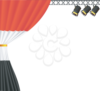 Royalty Free Clipart Image of a Stage With Stage Lights and a Curtain Representing the Colors of Jordan