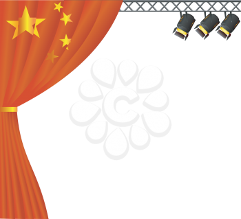 Royalty Free Clipart Image of a Theatre Stage with Stage Lights and a Curtain Representing China