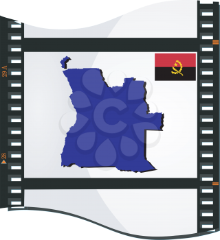 Royalty Free Clipart Image of a Flag and Map of Angola on a Filmstrip