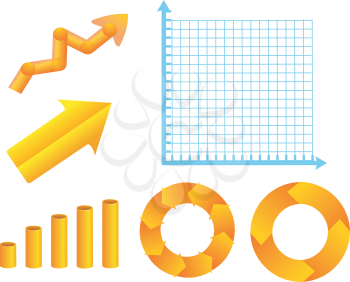 Royalty Free Clipart Image of a Graphing Diagram With Yellow Icon Symbols Representing Growth