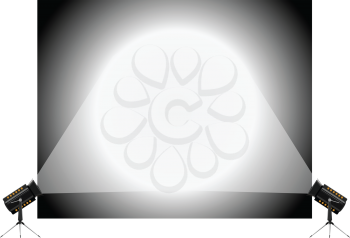 Royalty Free Clipart Image of Two Spot Lights Shining on a Black Backdrop