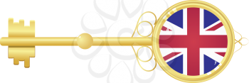Royalty Free Clipart Image of a Golden Key with an Emblem of United Kingdom