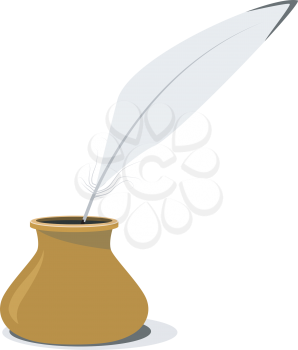 Royalty Free Clipart Image of a Clay Inkwell with a Pen