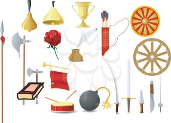 Royalty Free Clipart Image of Weapons and Objects